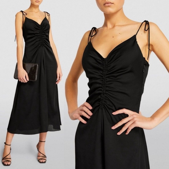 NWT Jason Wu‎ Strappy Silky Ruched Front Midi Dress, Black - Size L - Picture 1 of 11